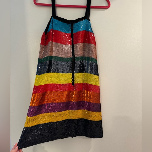 Alice & Olivia Bridget Striped Rainbow Sequin Dress - Picture 9 of 9